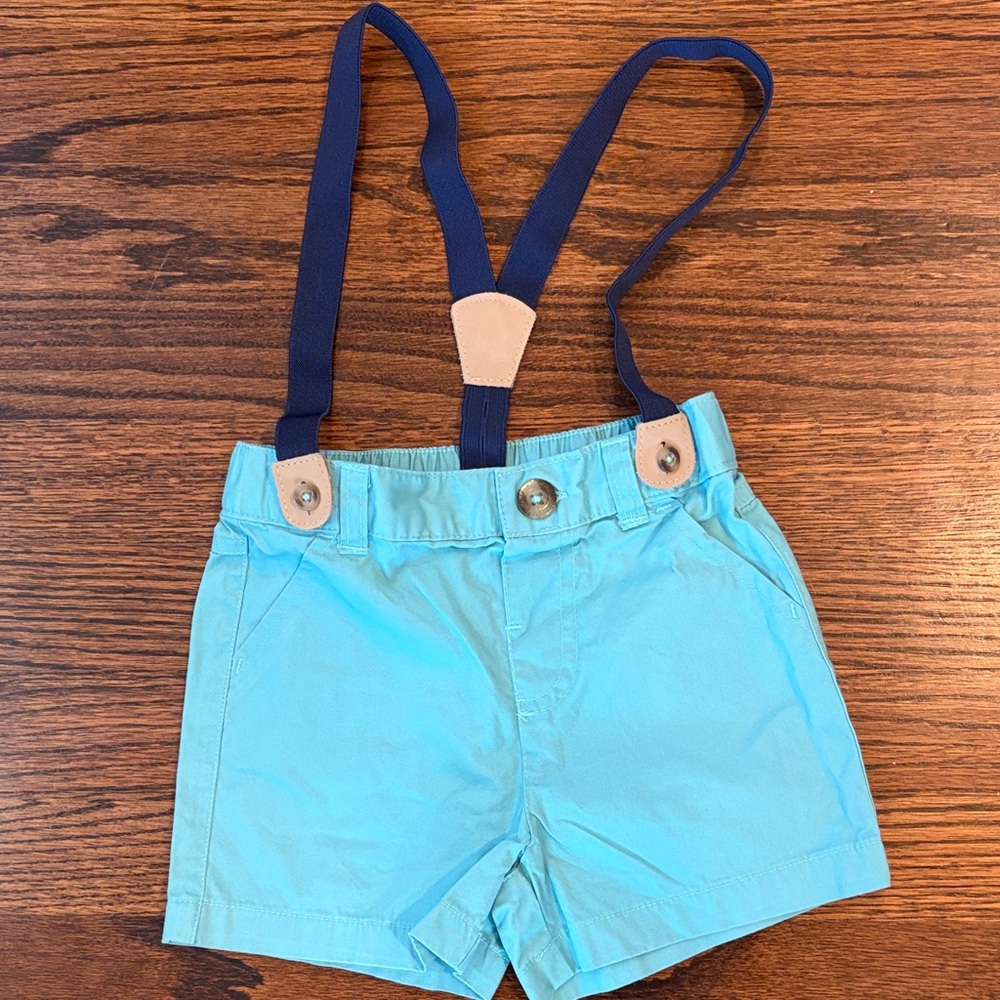 Cat & Jack Aqua Shorts with Navy Suspenders